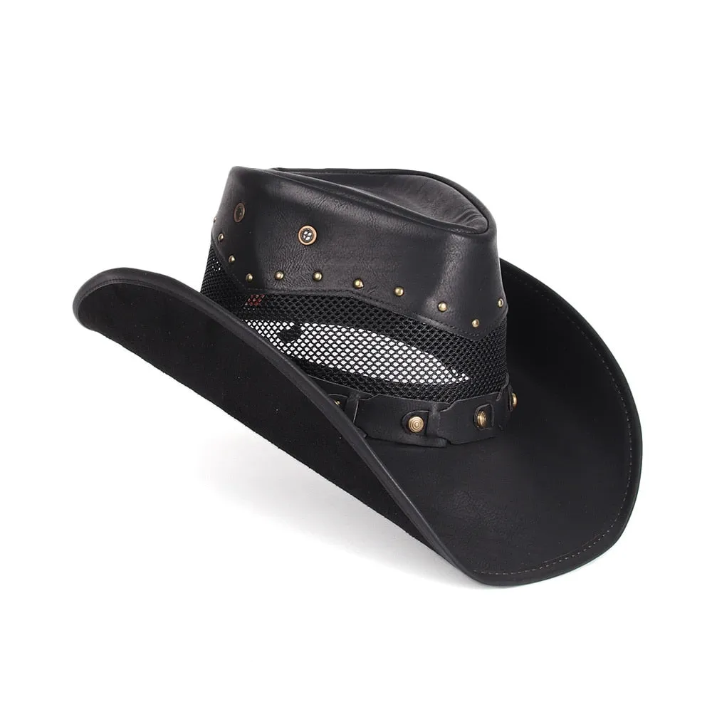 100% Leather Women Men Western Cowboy Hat Summer