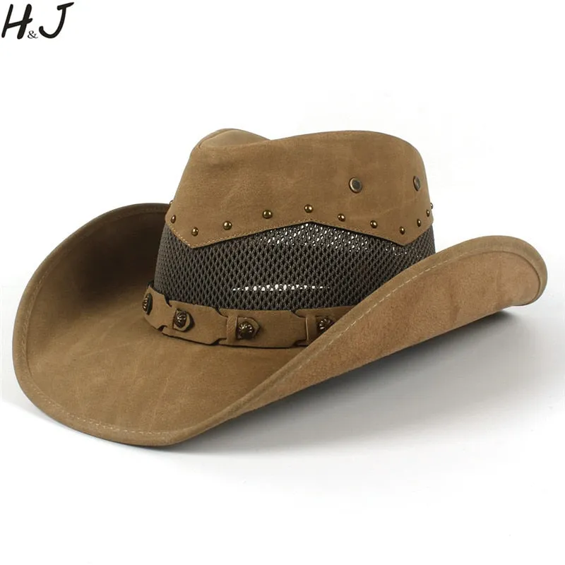 100% Leather Women Men Western Cowboy Hat Summer