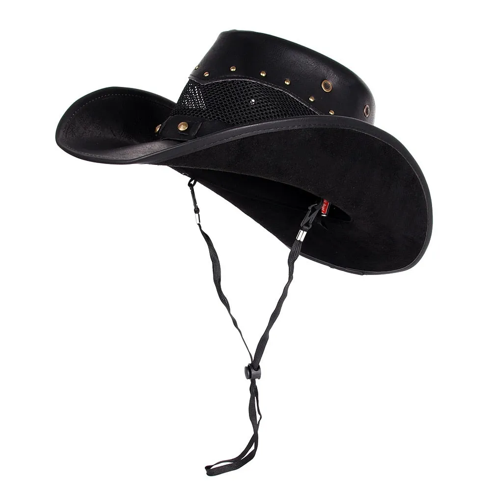 100% Leather Women Men Western Cowboy Hat Summer