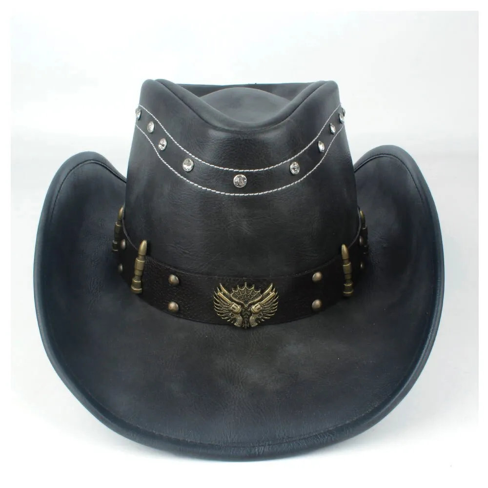 100% Leather Women Men Western Cowboy Hat Summer