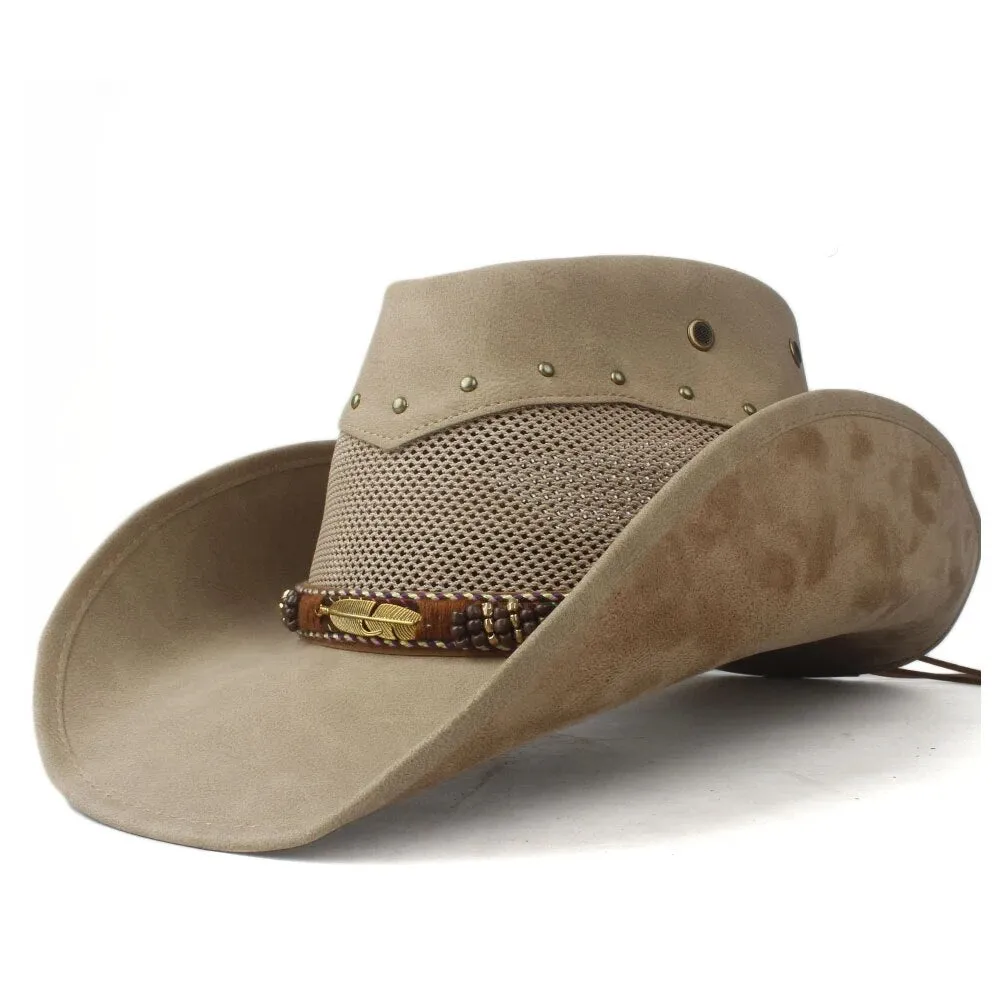 100% Leather Women Men Western Cowboy Hat Summer