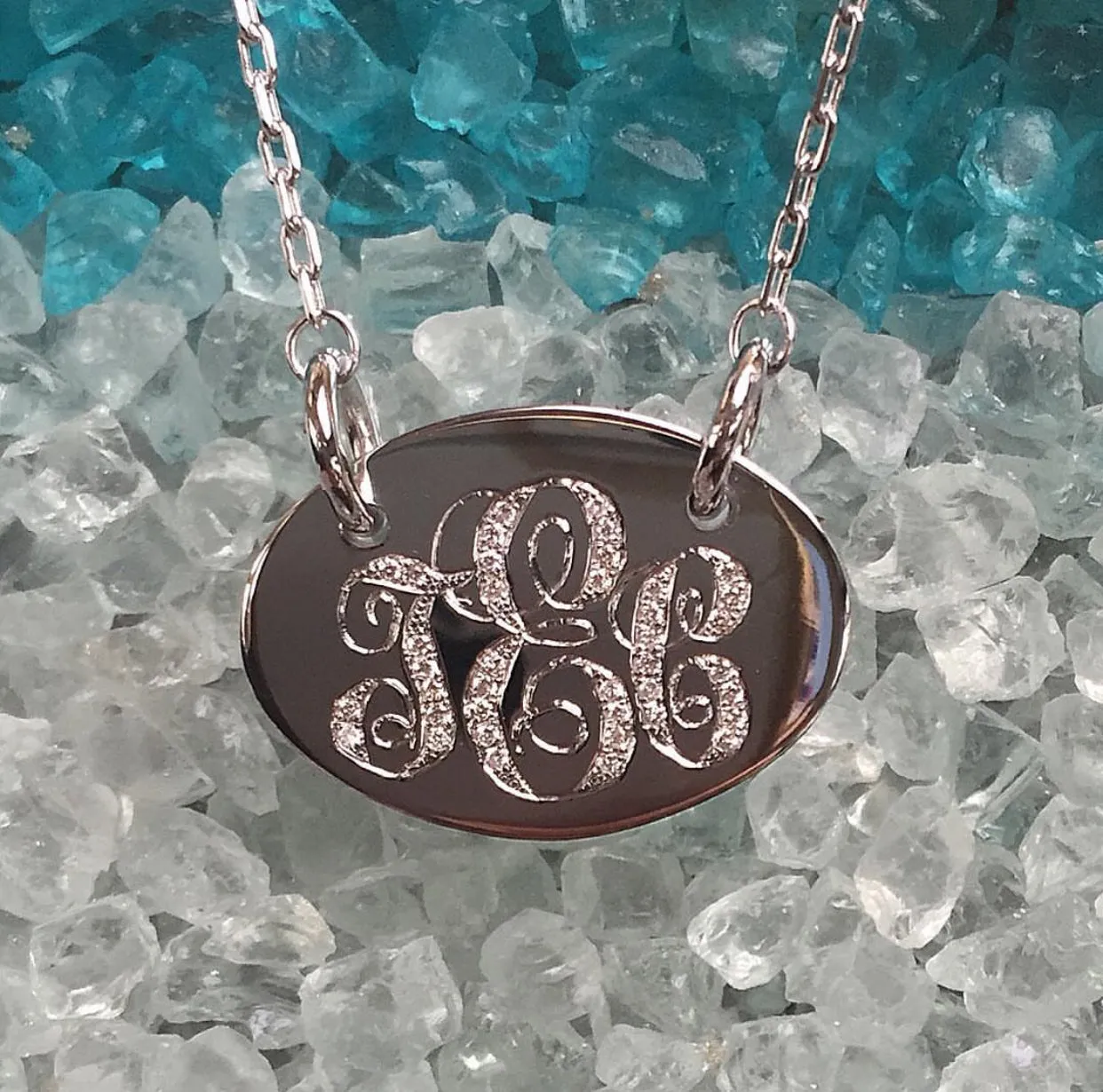 14K Diamond Monogram Disc Necklace