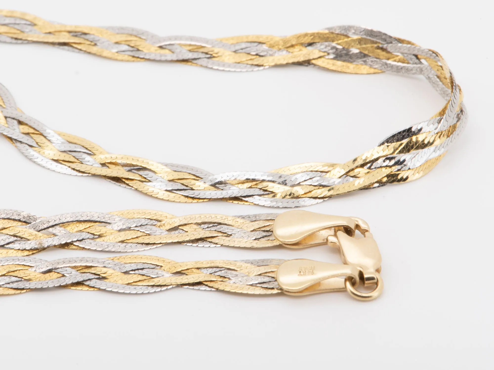 14K Gold Dual Tone Braided Necklace 6.78g V1136