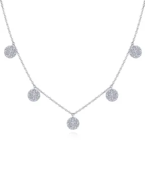 14K White Gold Diamond Choker Necklace with Pavé Diamond Disc Drops