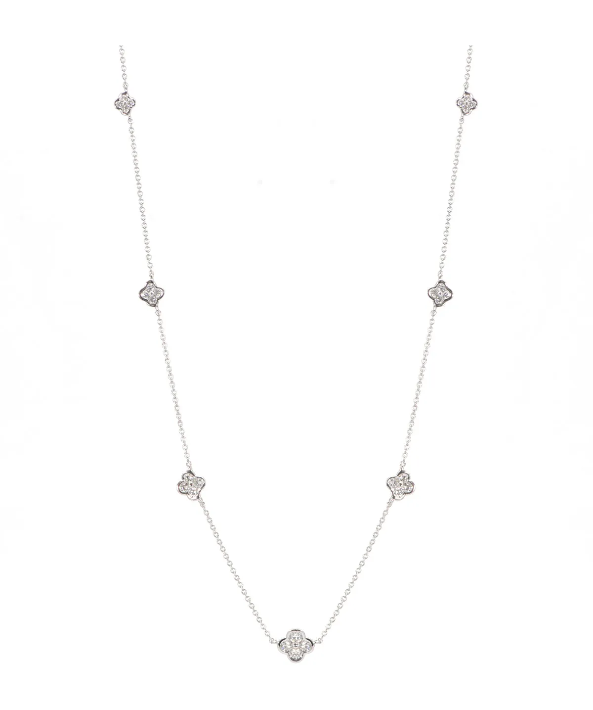 14K White Gold Diamond Station Necklace