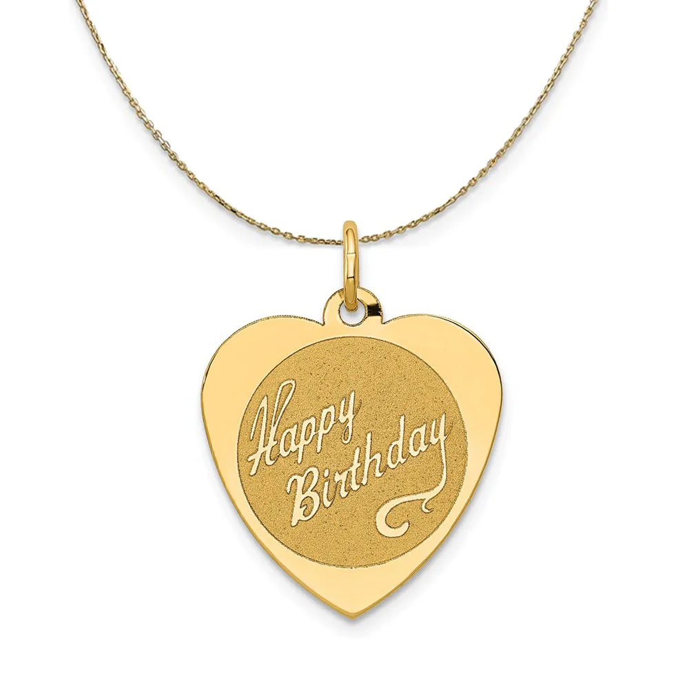 14k Yellow Gold Happy Birthday Heart Disc Necklace