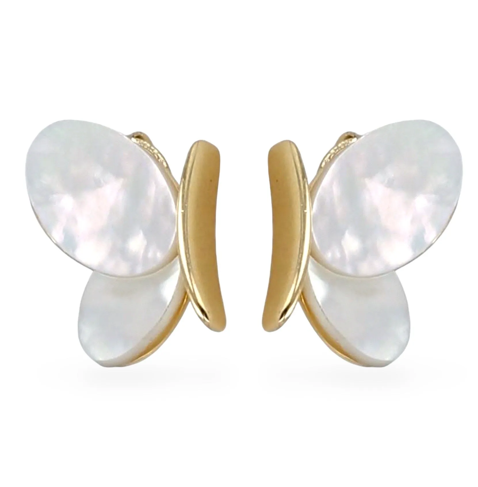 14K Yellow gold mother pearl butterfly earrings-226055