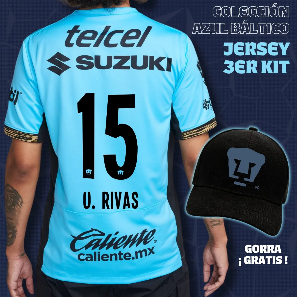 15 Ulises Rivas - Colección Azul Báltico - Jersey Tercer Kit + Gorra de Regalo