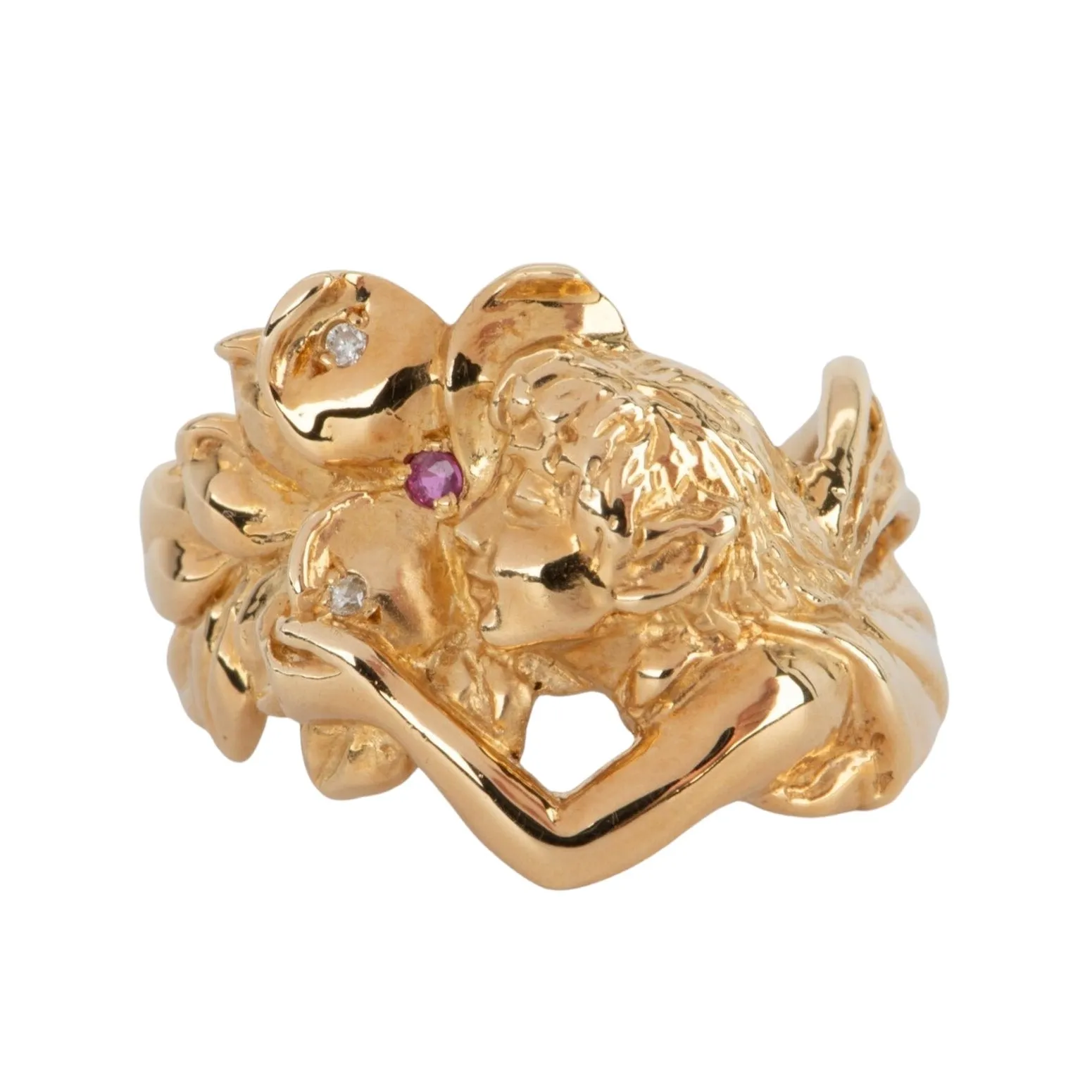 18K Gold Fairy Flowing Hair Woman Ring V1103