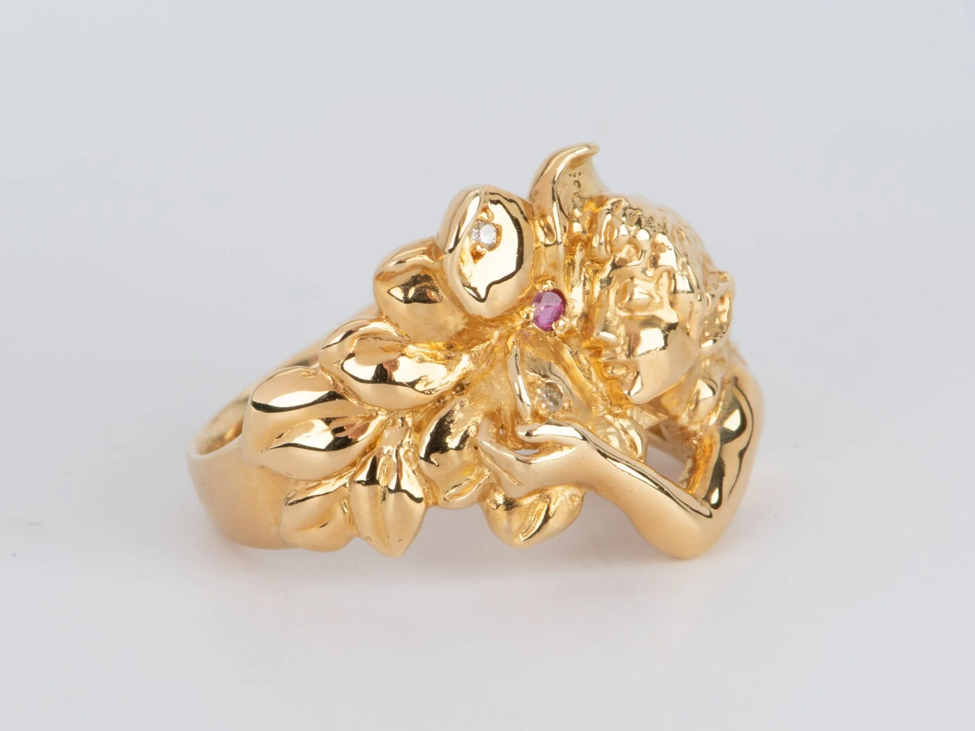 18K Gold Fairy Flowing Hair Woman Ring V1103