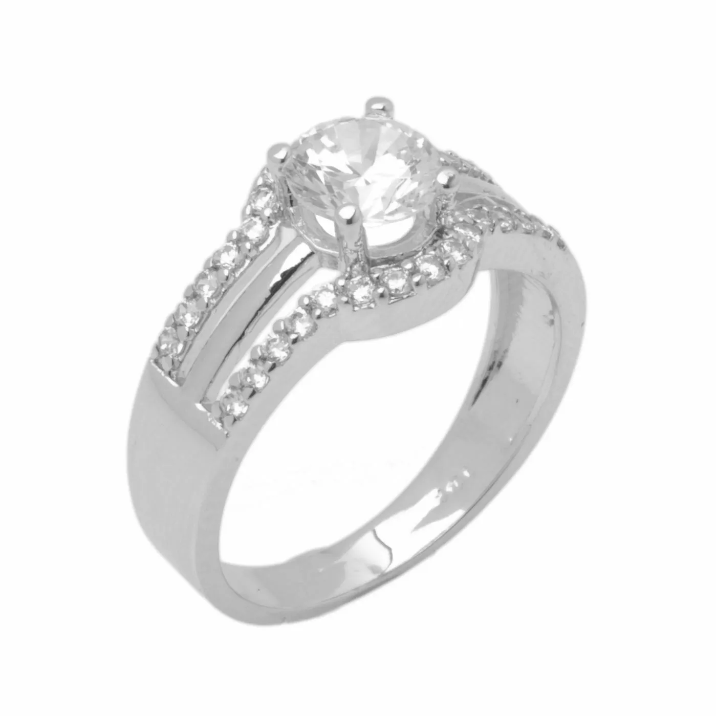 18k Solid Gold Elegant Ladies Modern Pave Round Solitaire Ring D2004v