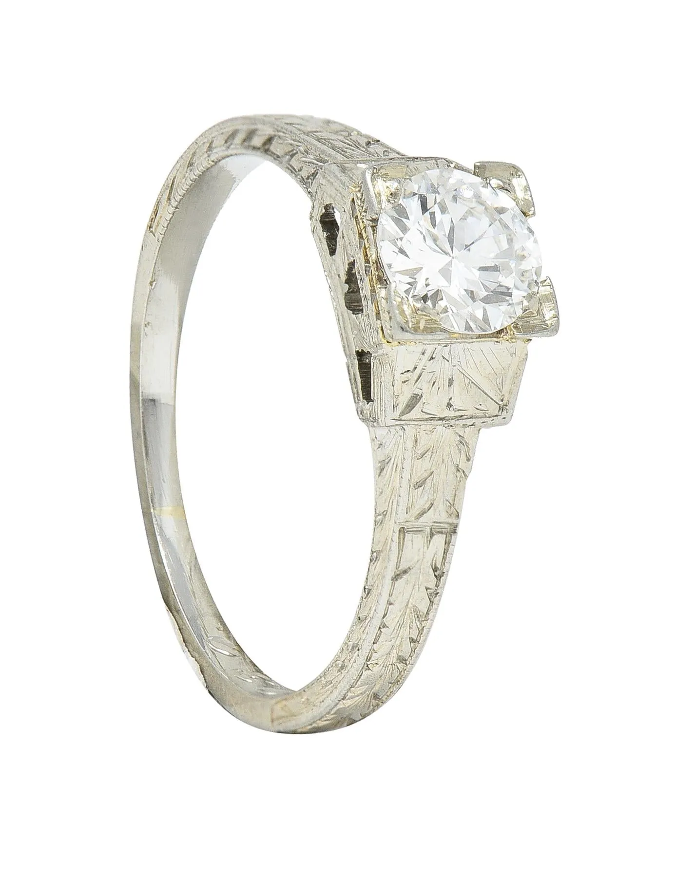 1930 Art Deco 0.40 CTW Old European Cut Diamond 18 Karat Gold Antique Solitaire Engagement Ring