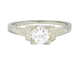 1930 Art Deco 0.40 CTW Old European Cut Diamond 18 Karat Gold Antique Solitaire Engagement Ring