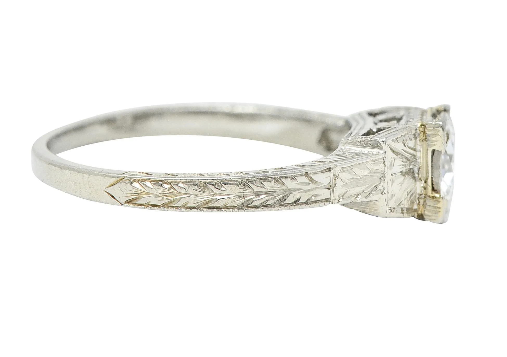 1930 Art Deco 0.40 CTW Old European Cut Diamond 18 Karat Gold Antique Solitaire Engagement Ring