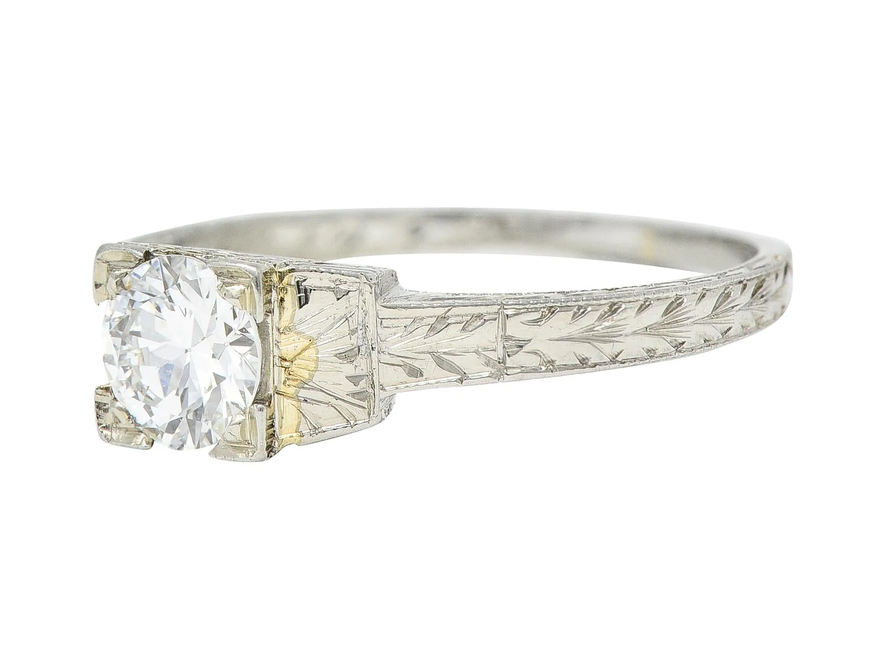 1930 Art Deco 0.40 CTW Old European Cut Diamond 18 Karat Gold Antique Solitaire Engagement Ring