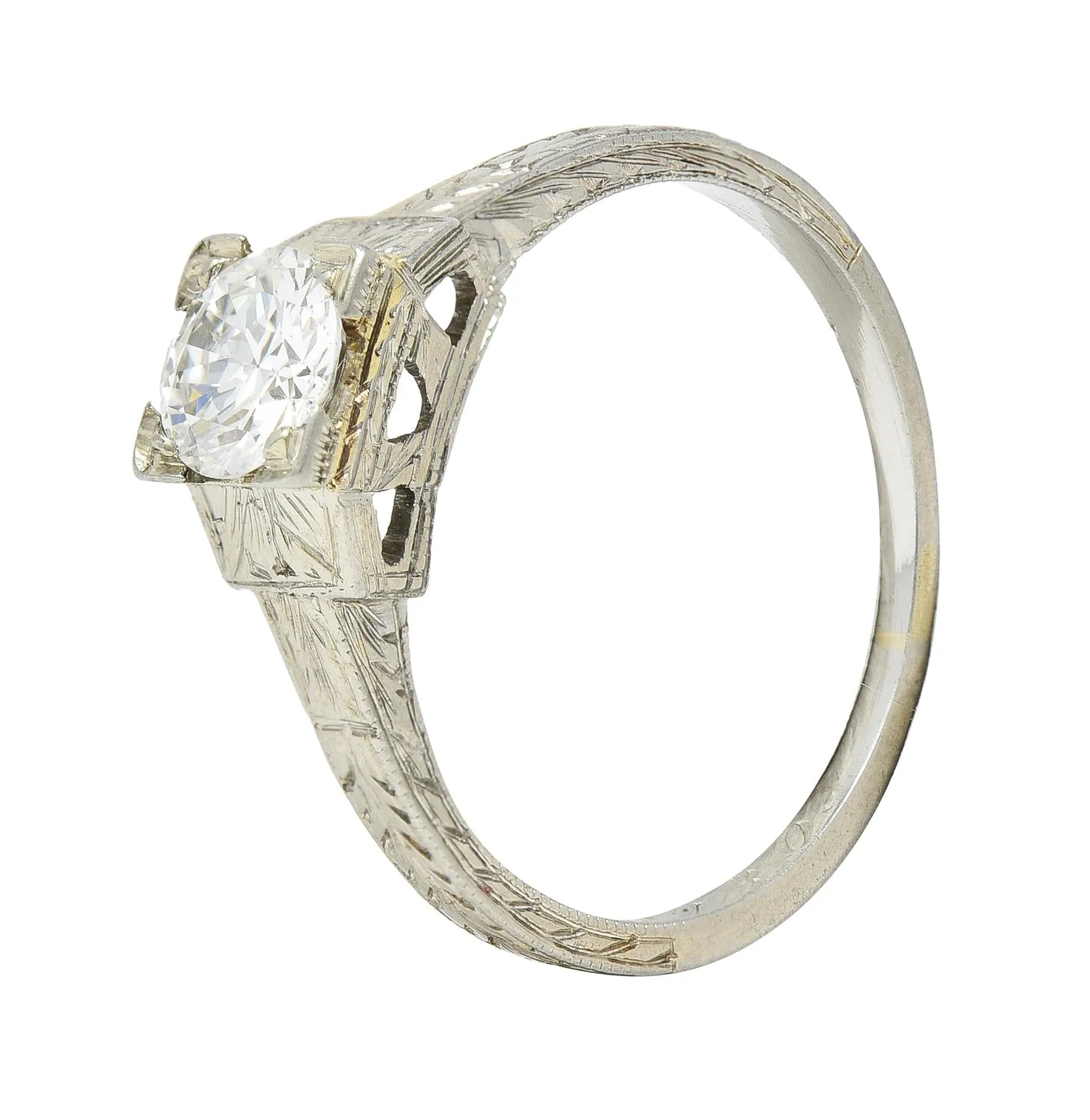 1930 Art Deco 0.40 CTW Old European Cut Diamond 18 Karat Gold Antique Solitaire Engagement Ring