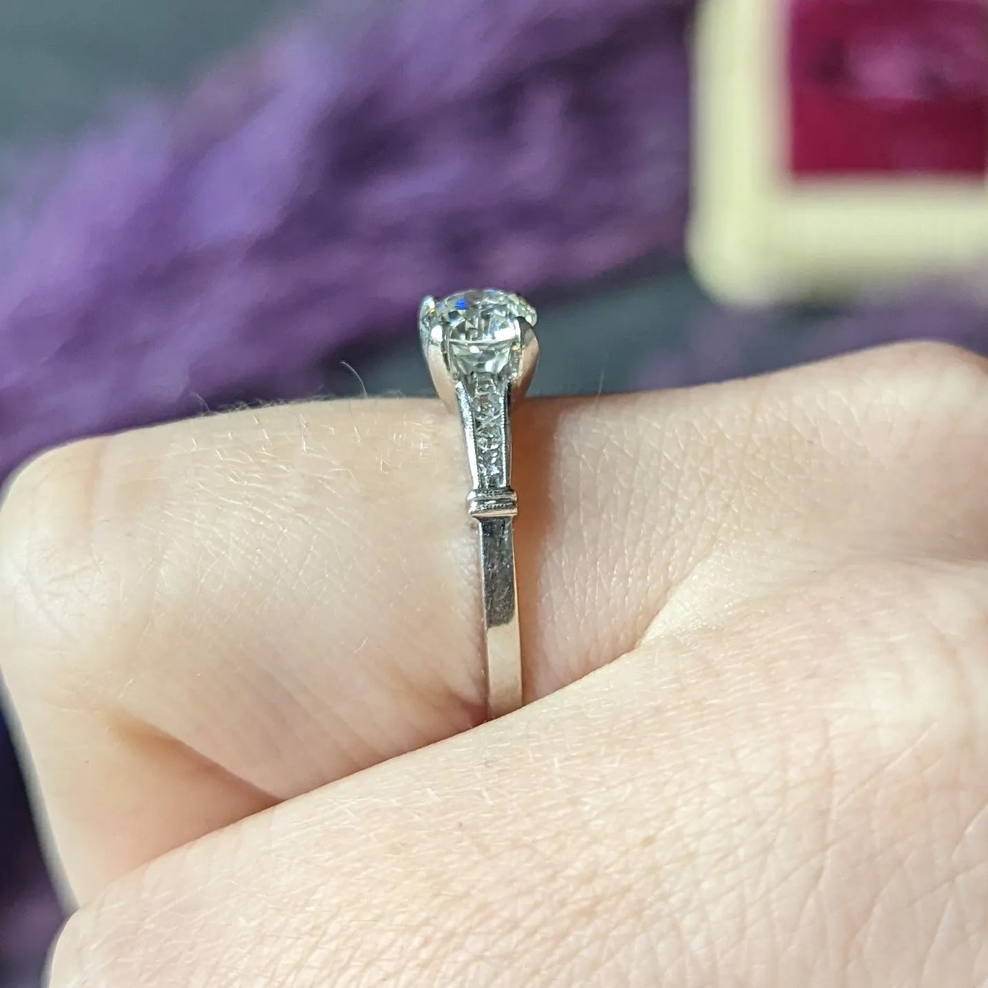 1950's Mid-Century 1.05 CTW Diamond Platinum Engagement Ring