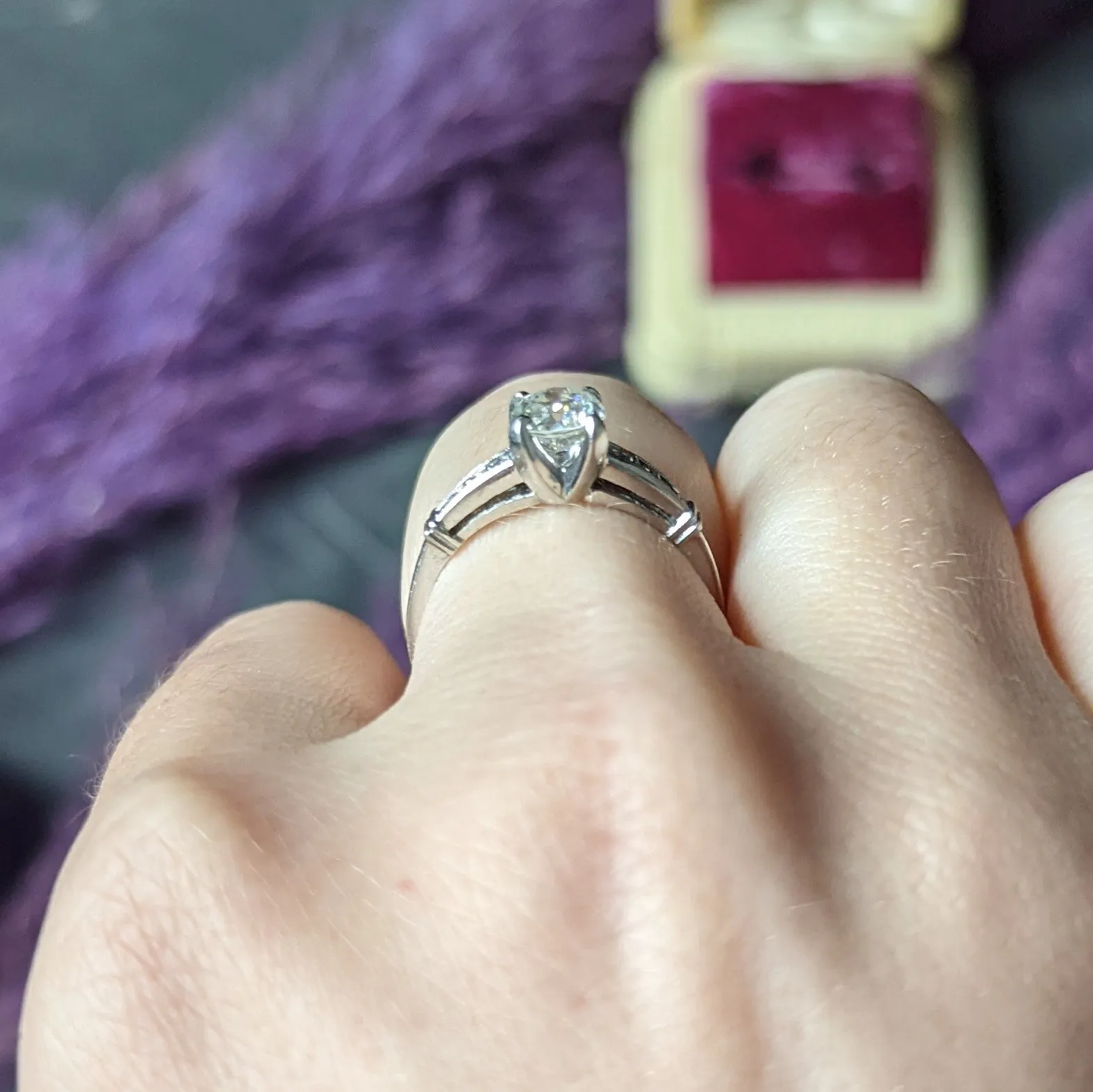 1950's Mid-Century 1.05 CTW Diamond Platinum Engagement Ring