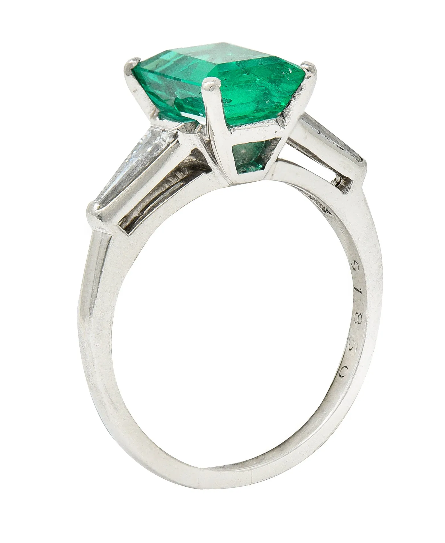 1950's Mid-Century 1.83 CTW Emerald Diamond Platinum Ring