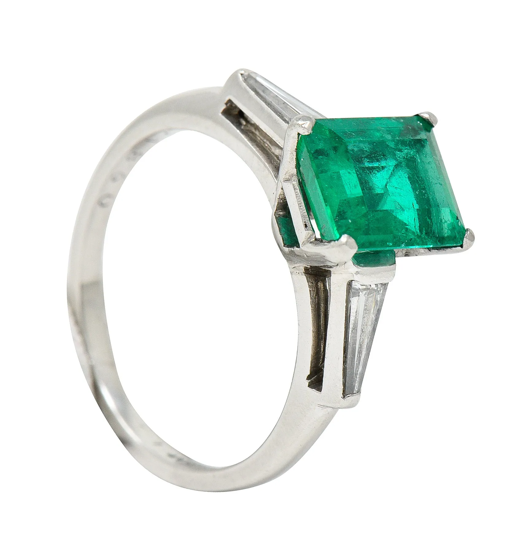 1950's Mid-Century 1.83 CTW Emerald Diamond Platinum Ring