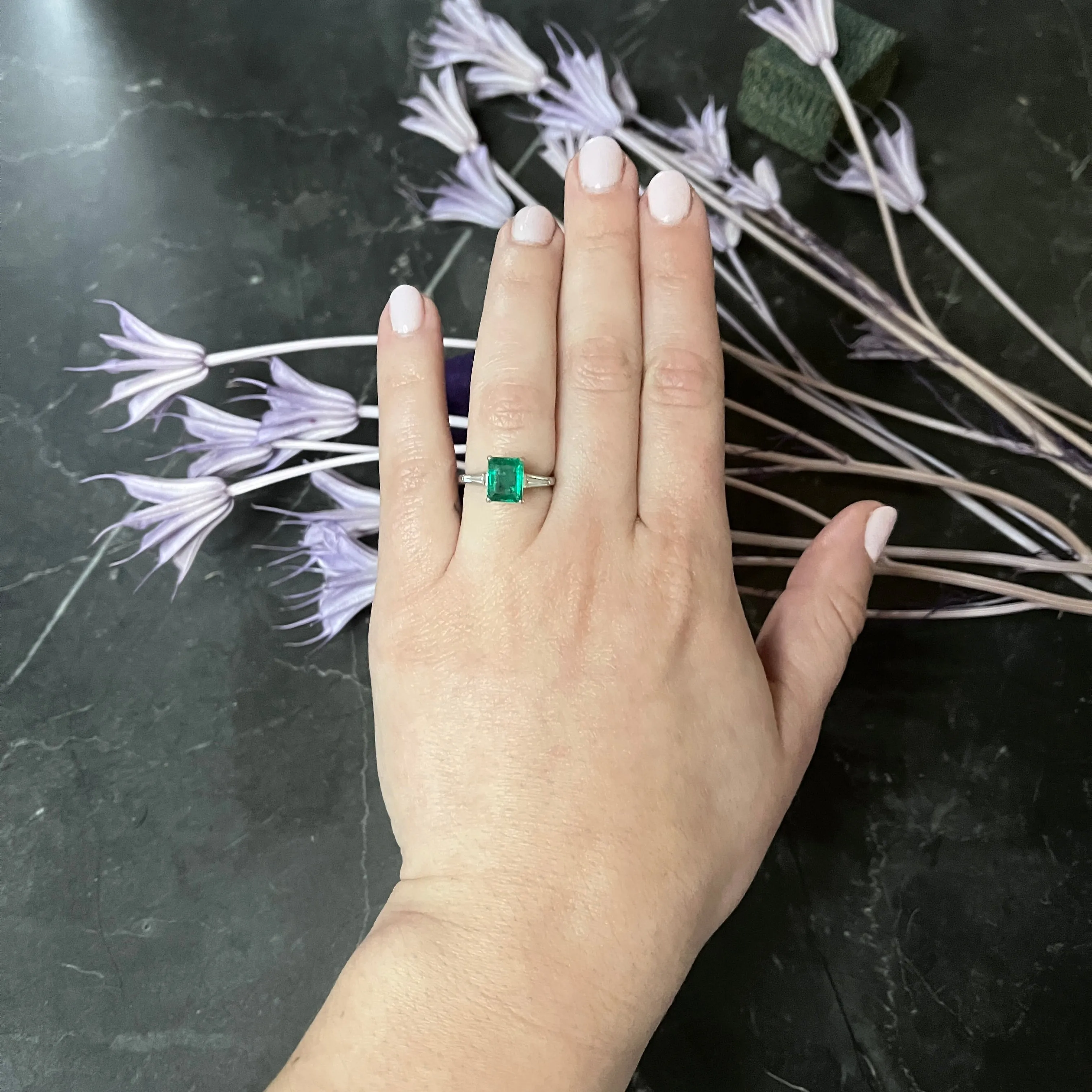 1950's Mid-Century 1.83 CTW Emerald Diamond Platinum Ring