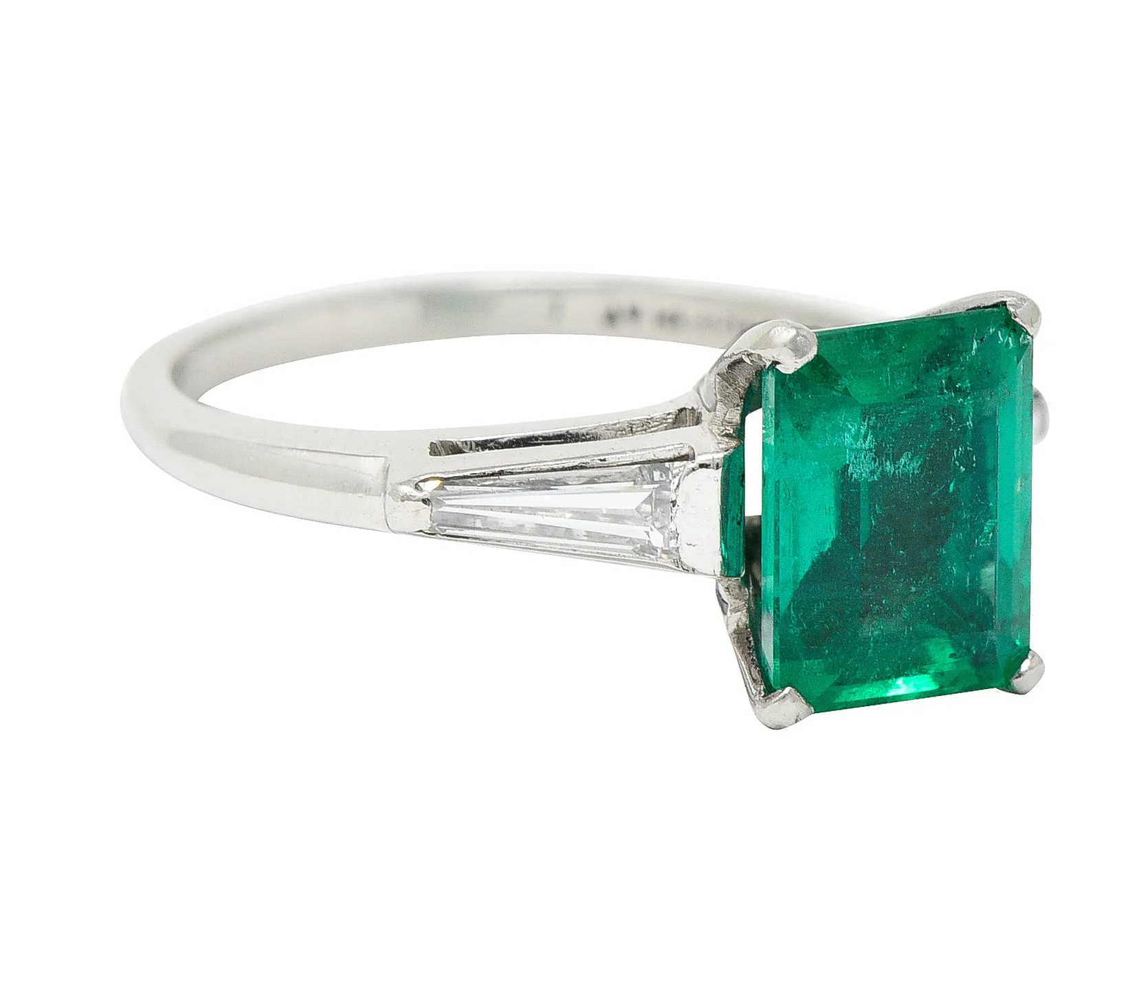 1950's Mid-Century 1.83 CTW Emerald Diamond Platinum Ring