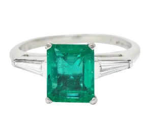 1950's Mid-Century 1.83 CTW Emerald Diamond Platinum Ring