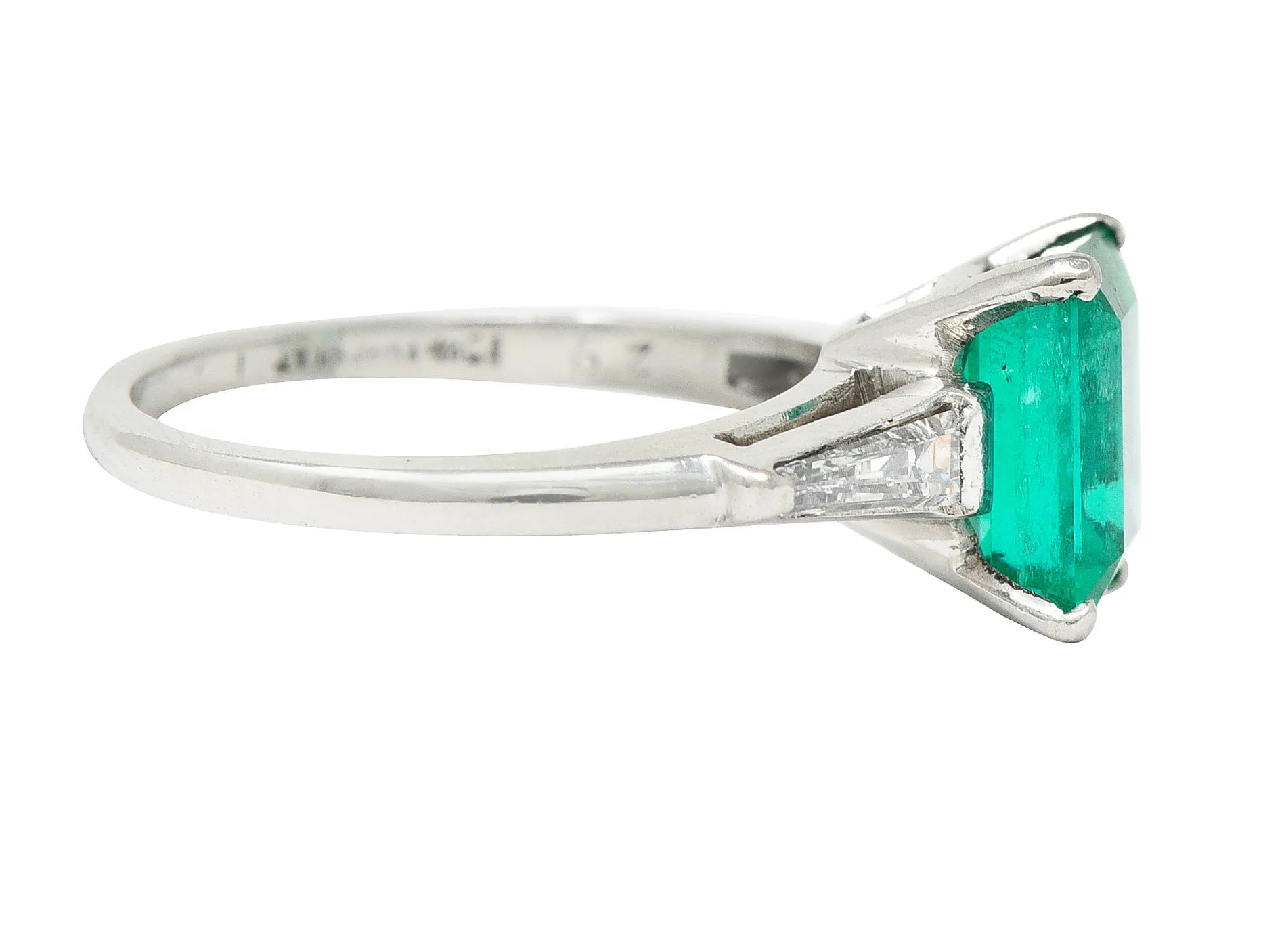 1950's Mid-Century 1.83 CTW Emerald Diamond Platinum Ring