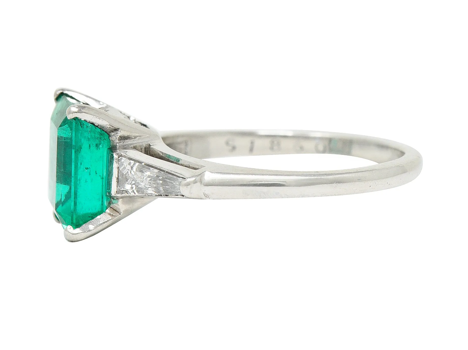 1950's Mid-Century 1.83 CTW Emerald Diamond Platinum Ring