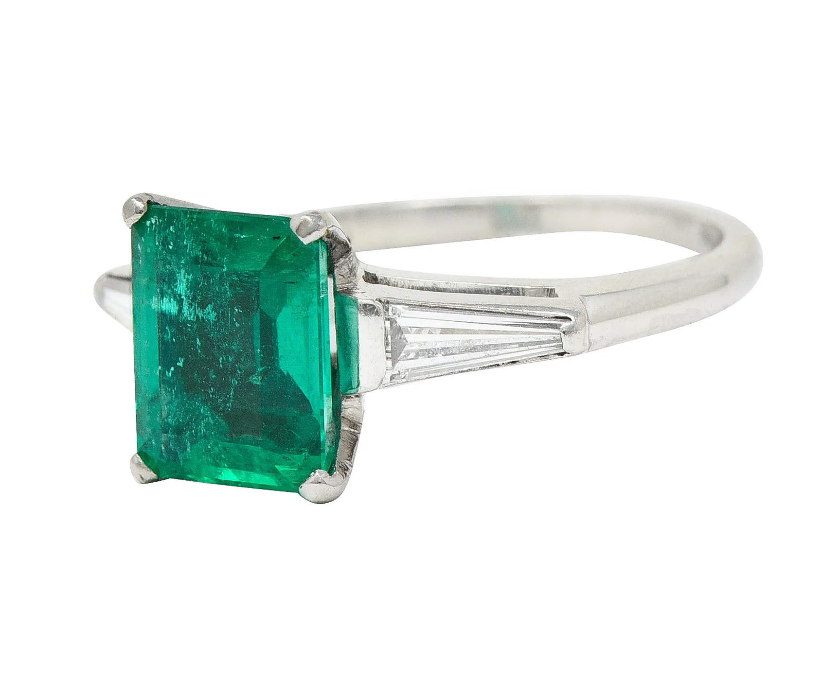 1950's Mid-Century 1.83 CTW Emerald Diamond Platinum Ring