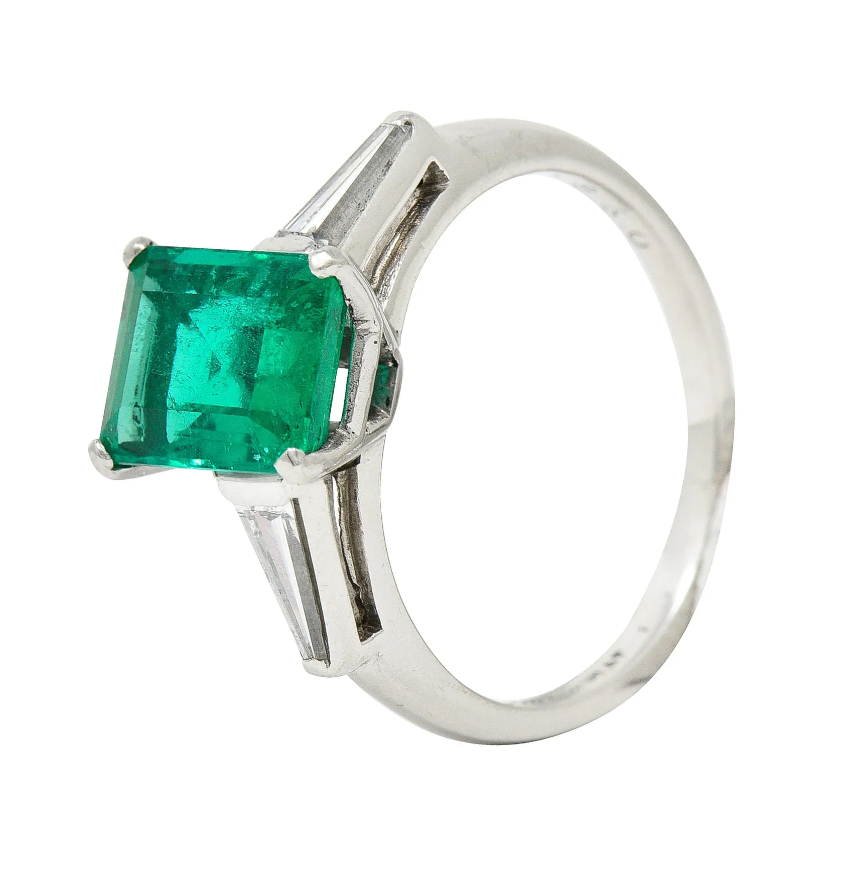 1950's Mid-Century 1.83 CTW Emerald Diamond Platinum Ring