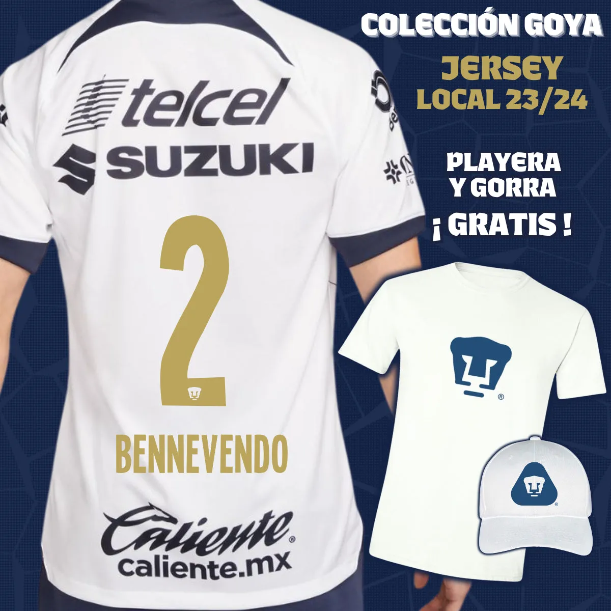 2 Pablo Bennevendo - Colección Goya Hombre - Jersey Local + Playera y Gorra de Regalo