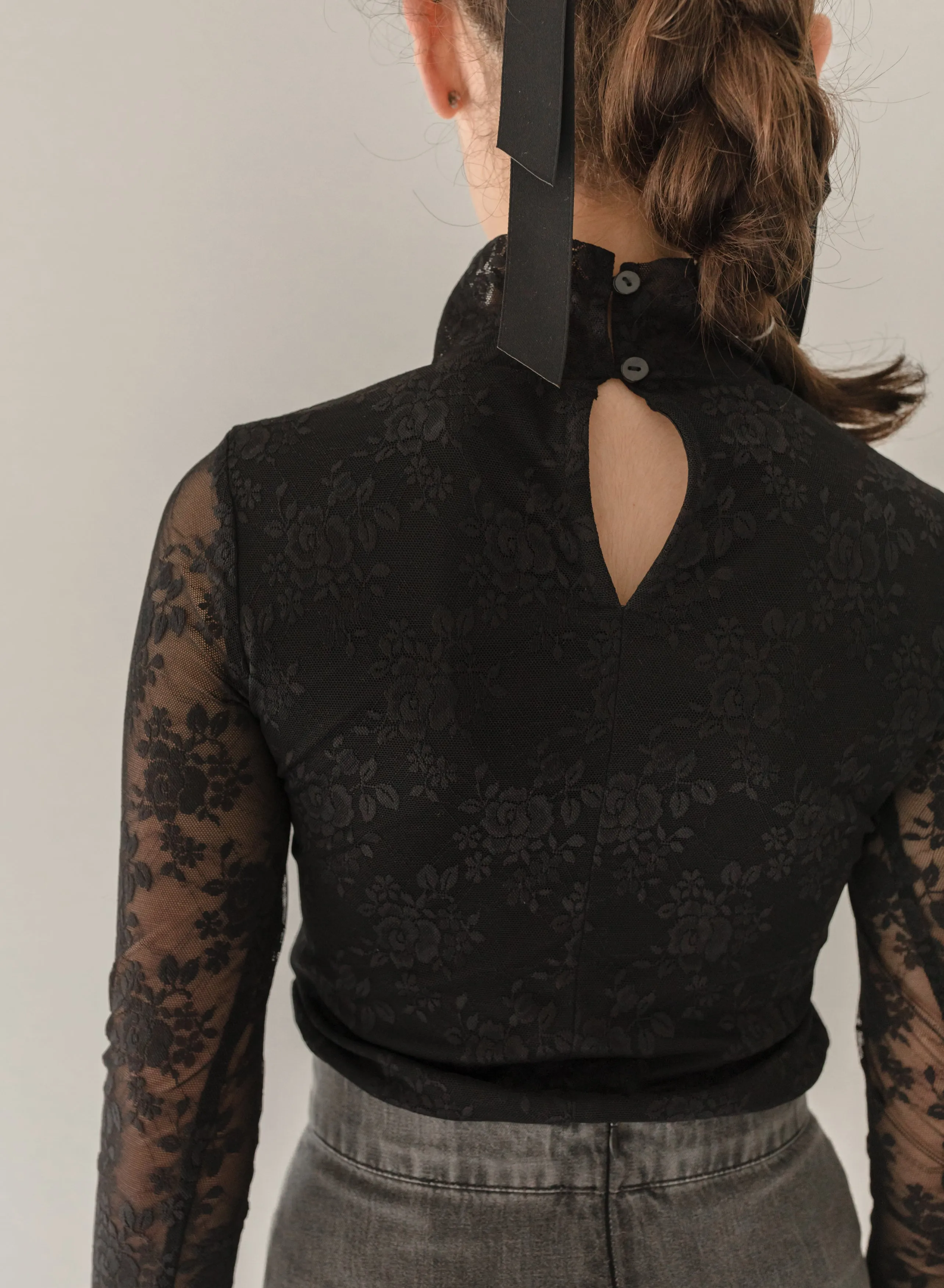 2094C-Lace Turtleneck Top-Black