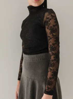 2094C-Lace Turtleneck Top-Black