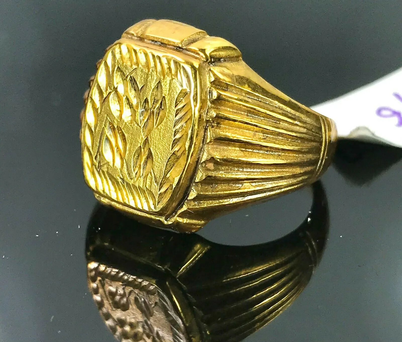 22k Ring Solid Gold ELEGANT Charm Mens Leaf Band SIZE 9.50 RESIZABLE r2439