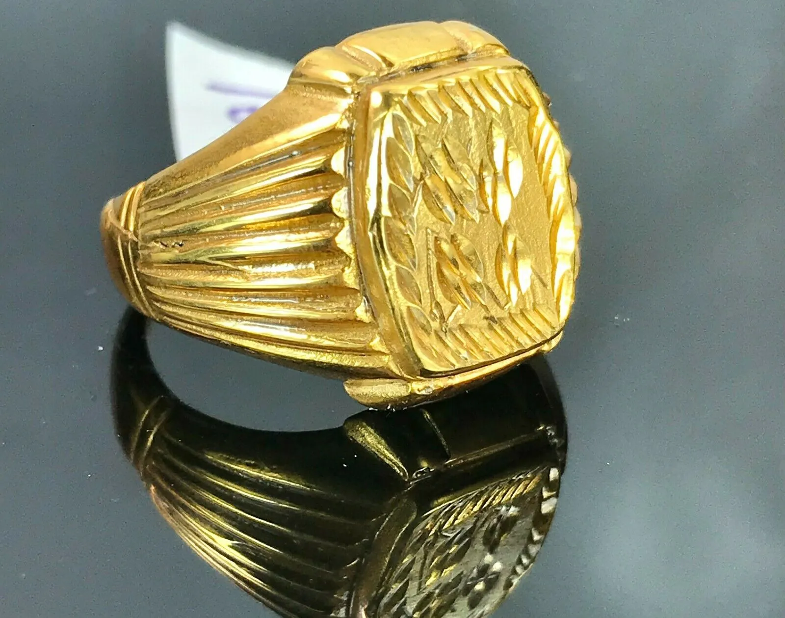 22k Ring Solid Gold ELEGANT Charm Mens Leaf Band SIZE 9.50 RESIZABLE r2439