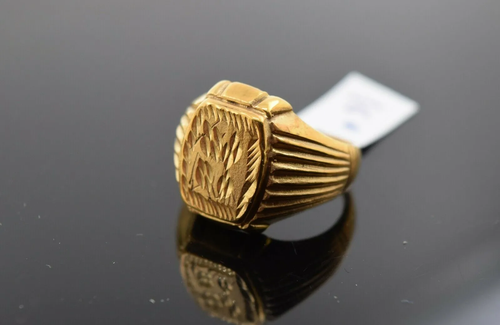 22k Ring Solid Gold ELEGANT Charm Mens Leaf Band SIZE 9.50 RESIZABLE r2439