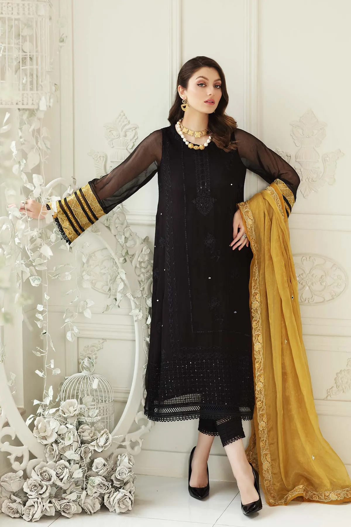 3 Pc Unstitched Embroidered Chiffon CHM-34