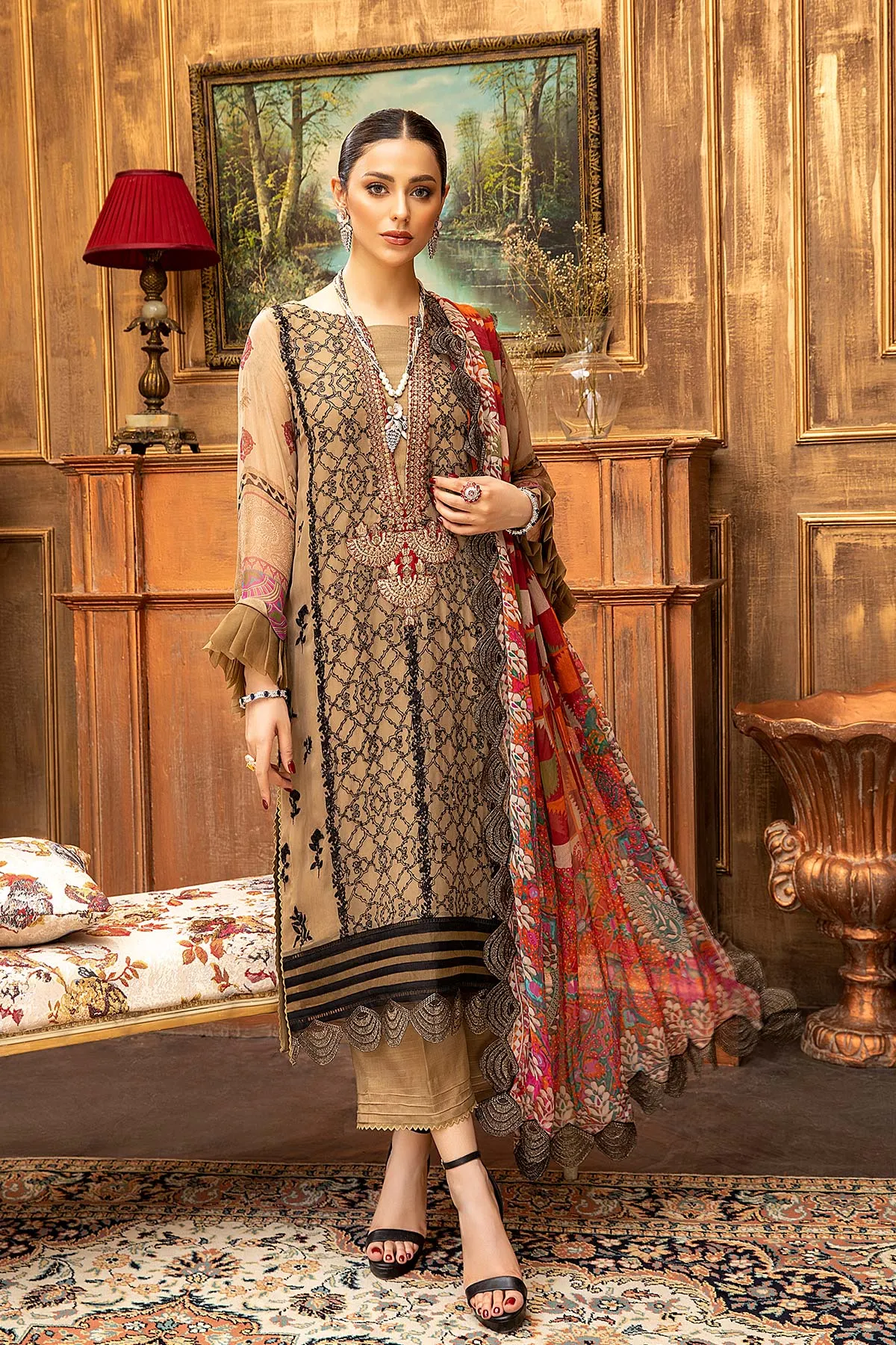 3 Pc Unstitched Embroidered Chiffon with Dupatta VSL-07