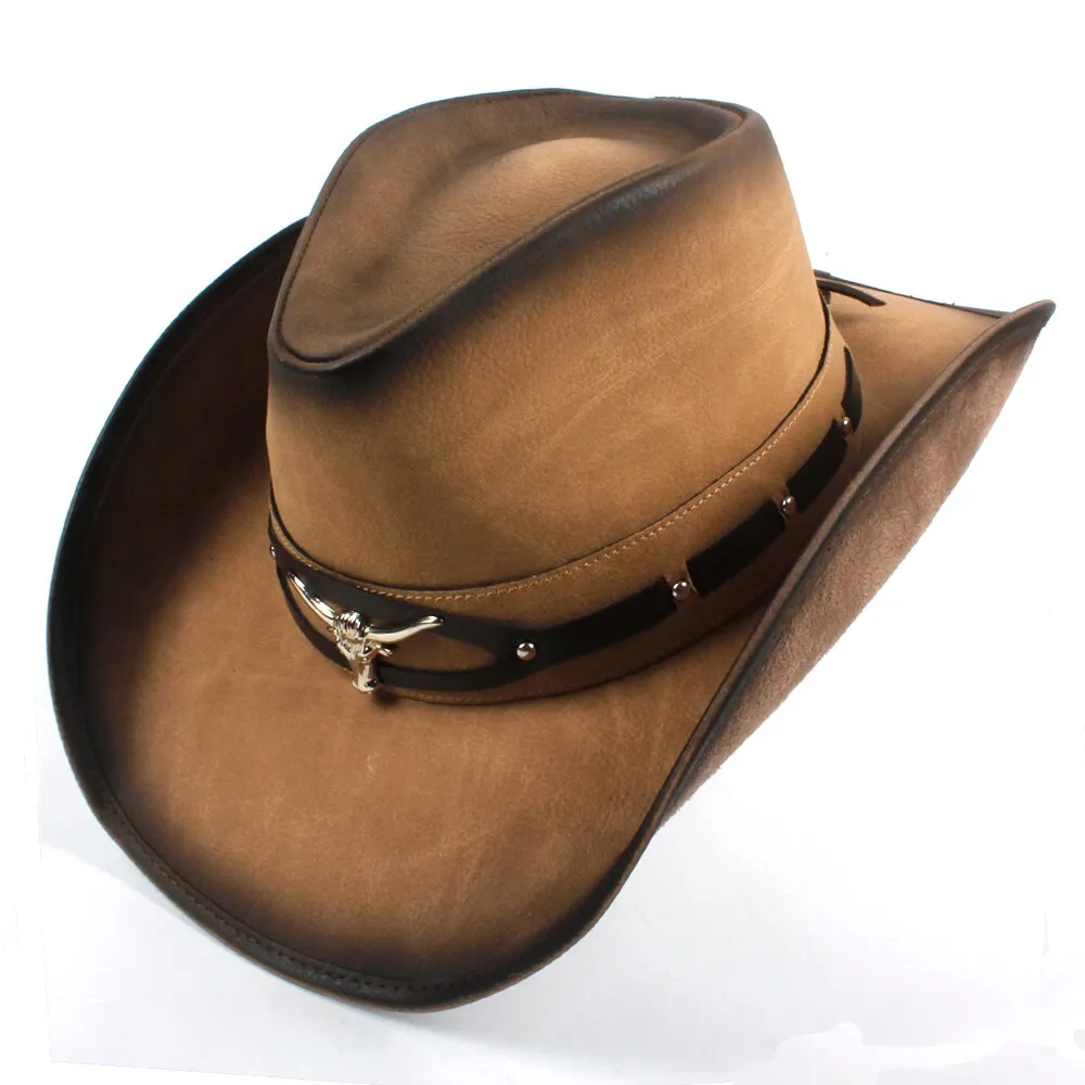 36 Stlye 100% Leather Men Western Cowboy Hat For Gentleman Dad Cowgirl Sombrero Hombre Caps Big Size XXL large head