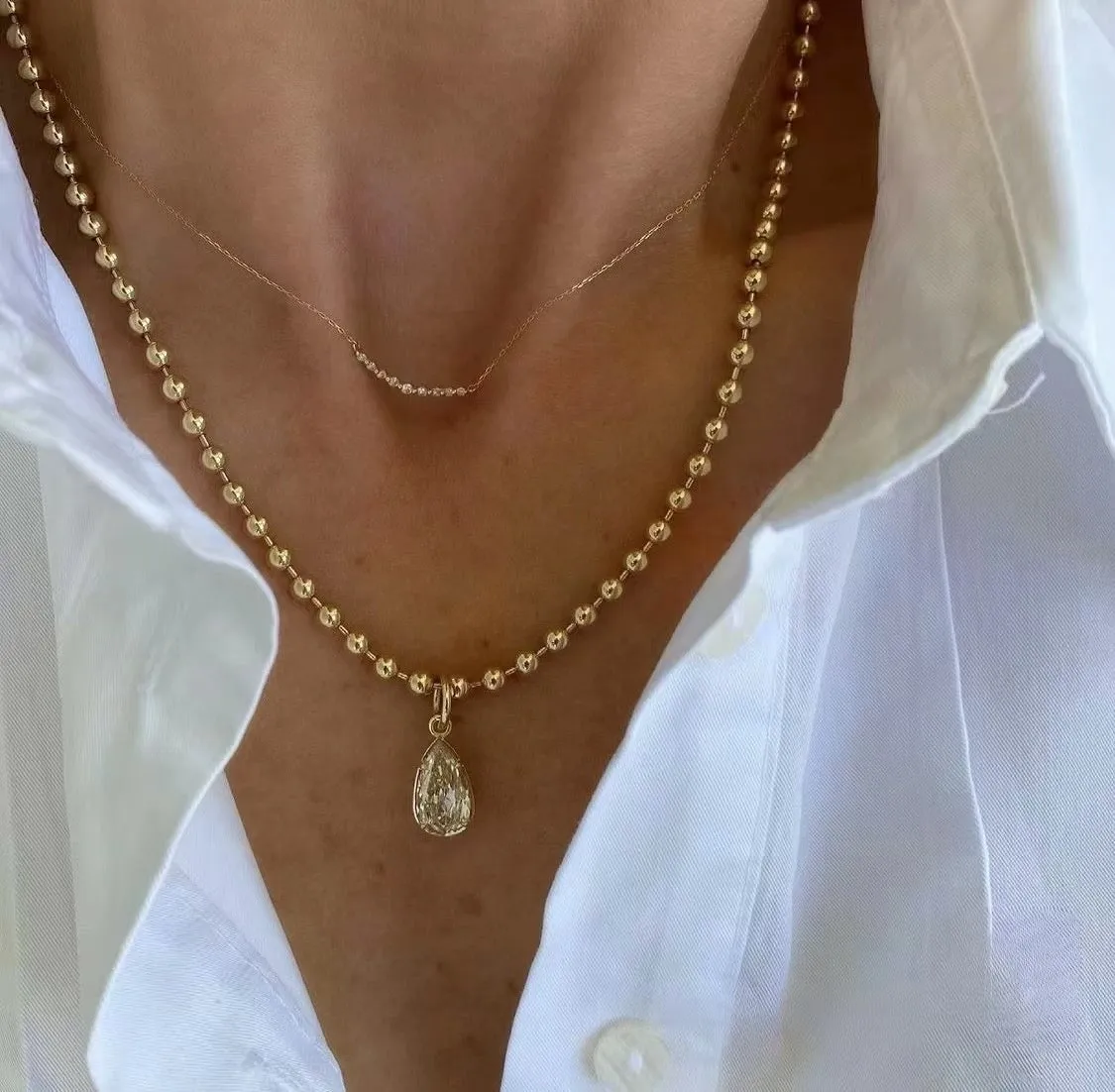 3mm Gold Bead Necklace 19.5 Customizable 18K Gold Heavy 14g+ R4574