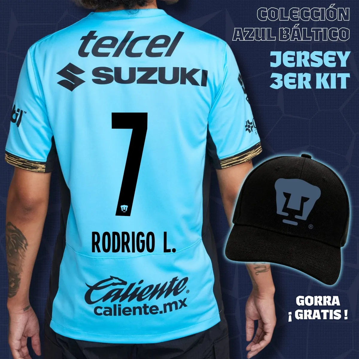 7 Rodrigo López - Colección Azul Báltico - Jersey Tercer Kit + Gorra de Regalo