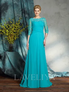 A-line Bateau 3/4 Sleeves Pleated Floor-Length Chiffon Mother of the Bride Dress  #XM230210