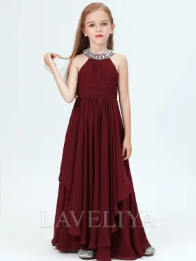 A-line Jewel Beading Floor-Length Chiffon Junior Bridesmaid Dress  #HQF0092