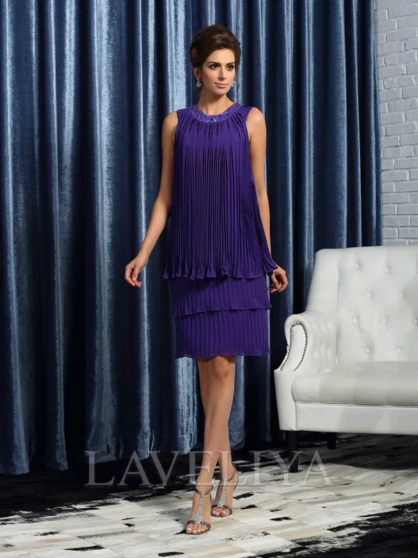 A-line Jewel Cascading Ruffles Knee-Length Chiffon Mother of the Bride Dress  #XM230068