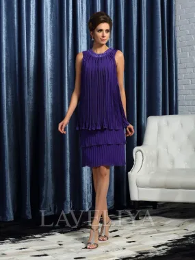 A-line Jewel Cascading Ruffles Knee-Length Chiffon Mother of the Bride Dress  #XM230068