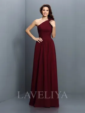 A-line One-Shoulder Pleated Floor-Length Chiffon Bridesmaid Dress  #ZB230352