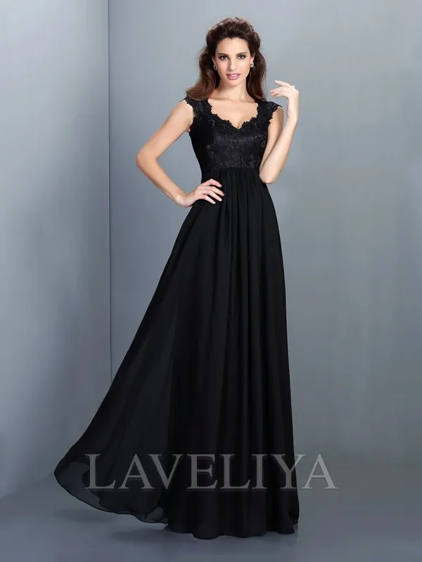 A-line Scoop Appliques Lace Floor-Length Chiffon Bridesmaid Dress  #ZB230025