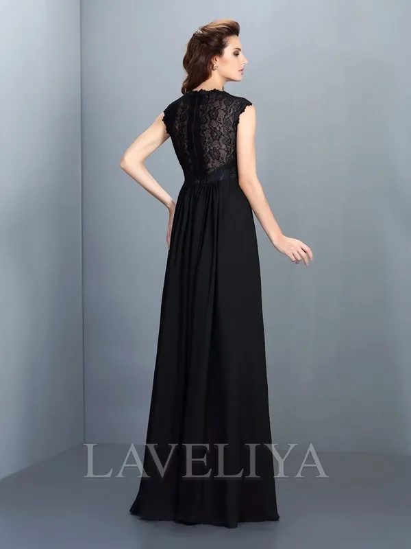 A-line Scoop Appliques Lace Floor-Length Chiffon Bridesmaid Dress  #ZB230025