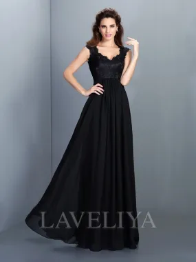 A-line Scoop Appliques Lace Floor-Length Chiffon Bridesmaid Dress  #ZB230025